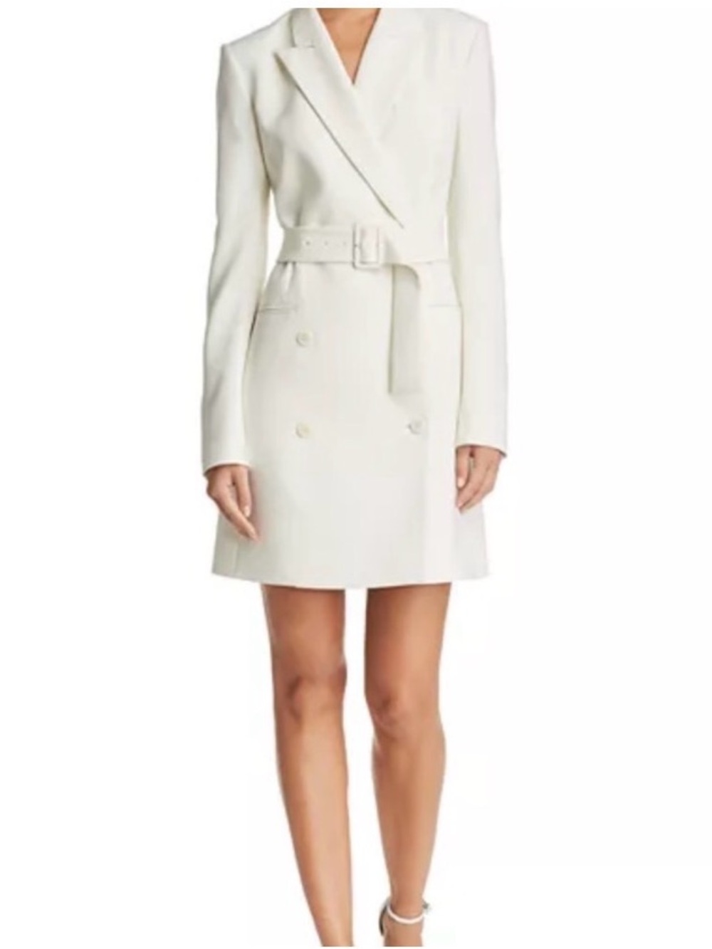 Theory White Double-Breasted Belted Blazer Dress admiral crepe